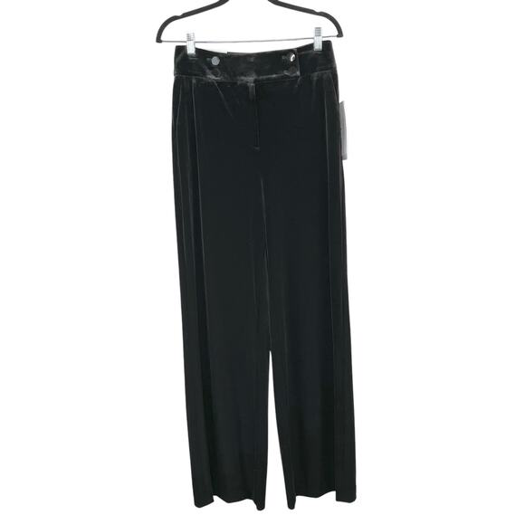Calvin Klein Whitney Velour Velvet Black Wide Leg High Rise Trouser Pants 14 NWT - Picture 2 of 15